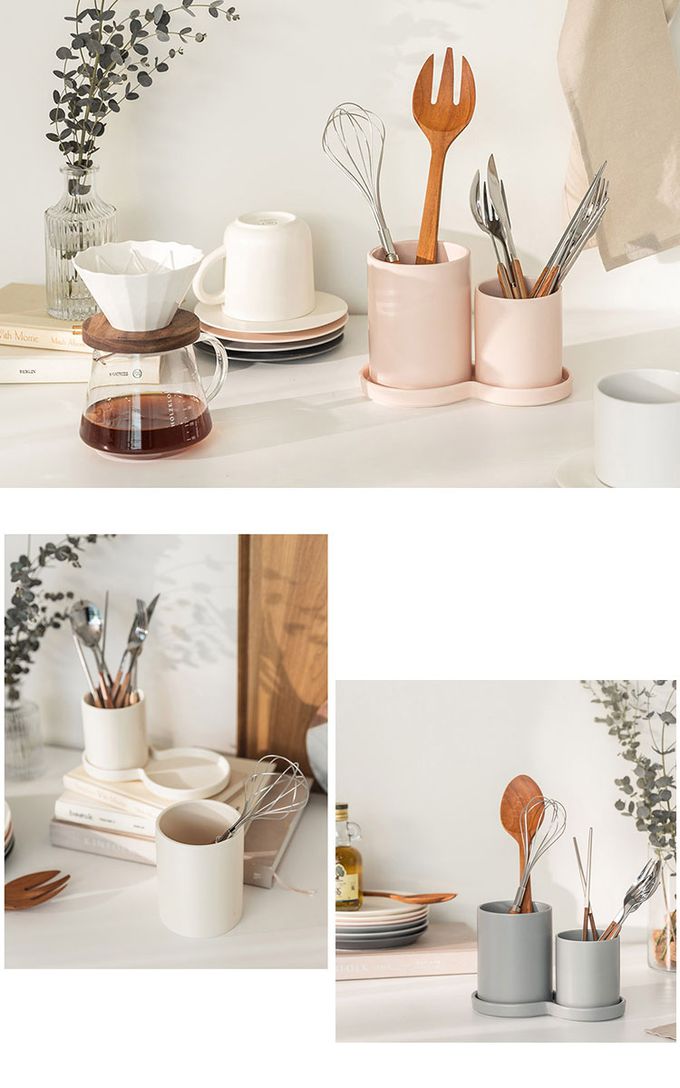 韓國 SSUEIM - Mariebel系列莫蘭迪餐具收納筒3件組 (粉色)