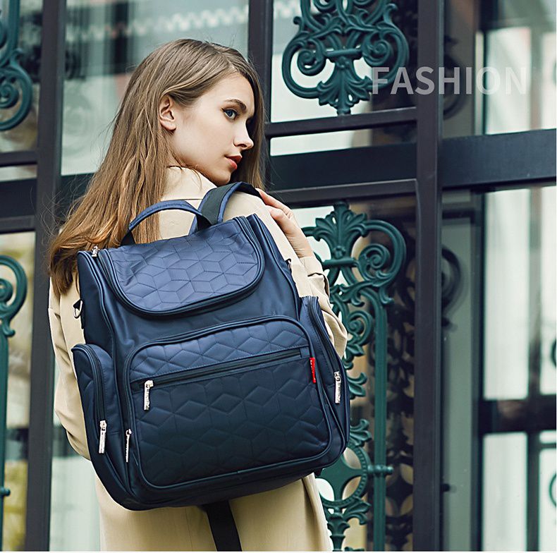 insular - 大開口大容量防水後背包/媽媽包-波紋-灰色 (31x15x39cm)