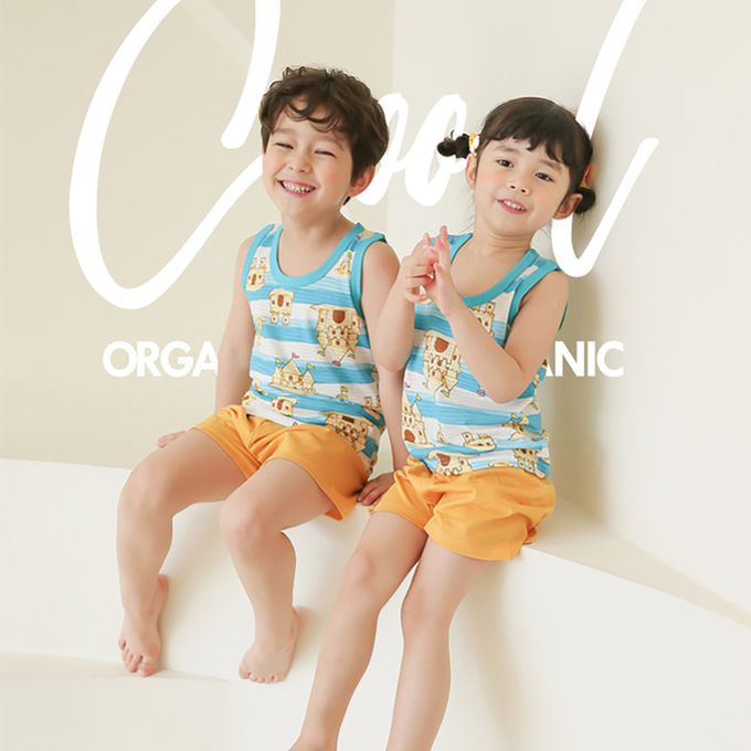 正韓 Puco - 超優質嬰幼兒/兒童無袖100% 有機棉家居服/睡衣-沙灘城堡