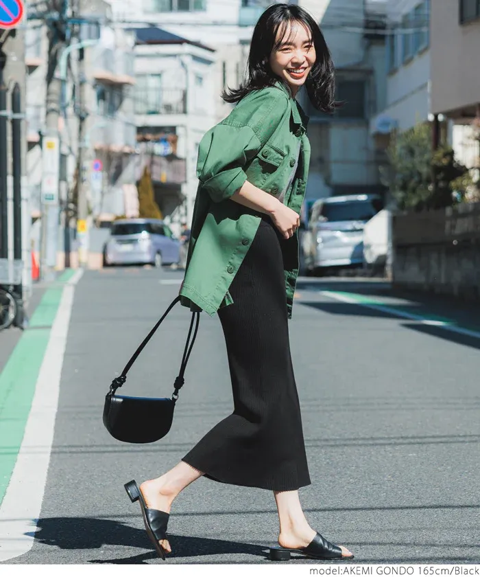 日本 COCA - 四季百搭彈性修身長裙-煙燻粉