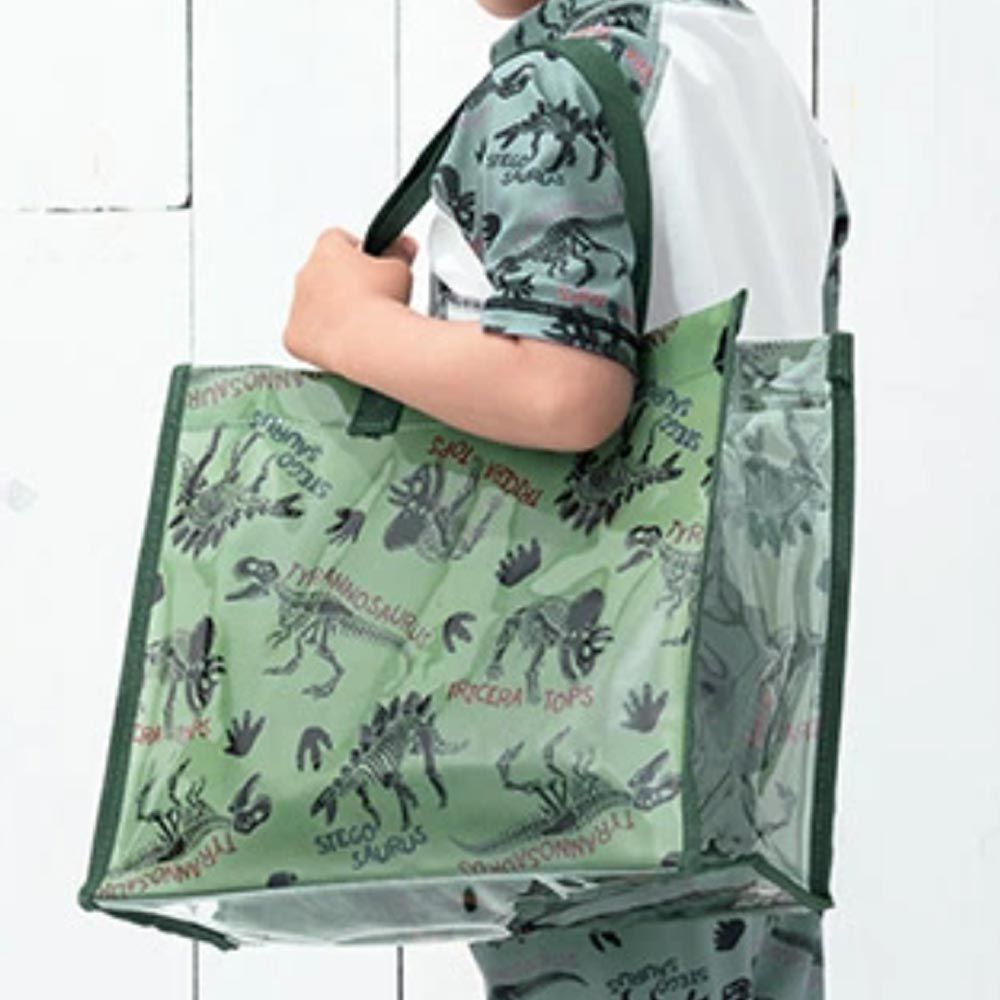 日本 ZOOLAND - 防水PVC手提袋/游泳包-化石恐龍-軍綠 (25x34cm)
