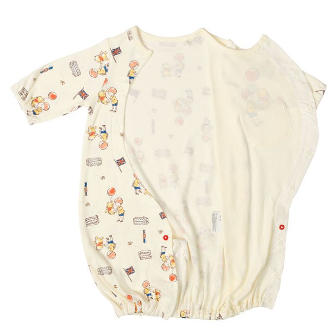 akachan honpo - 長袖連身衣-小熊維尼 有口袋-米白色 (50~60cm)