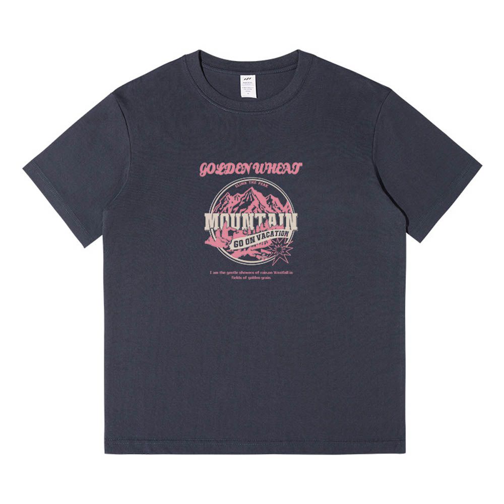 純棉寬版印花T恤-粉色山脈-深灰