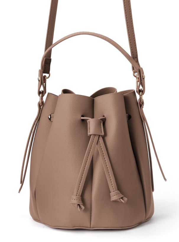 日本 GRL - 皮革抽繩水桶包/手提包-身可可 (F)