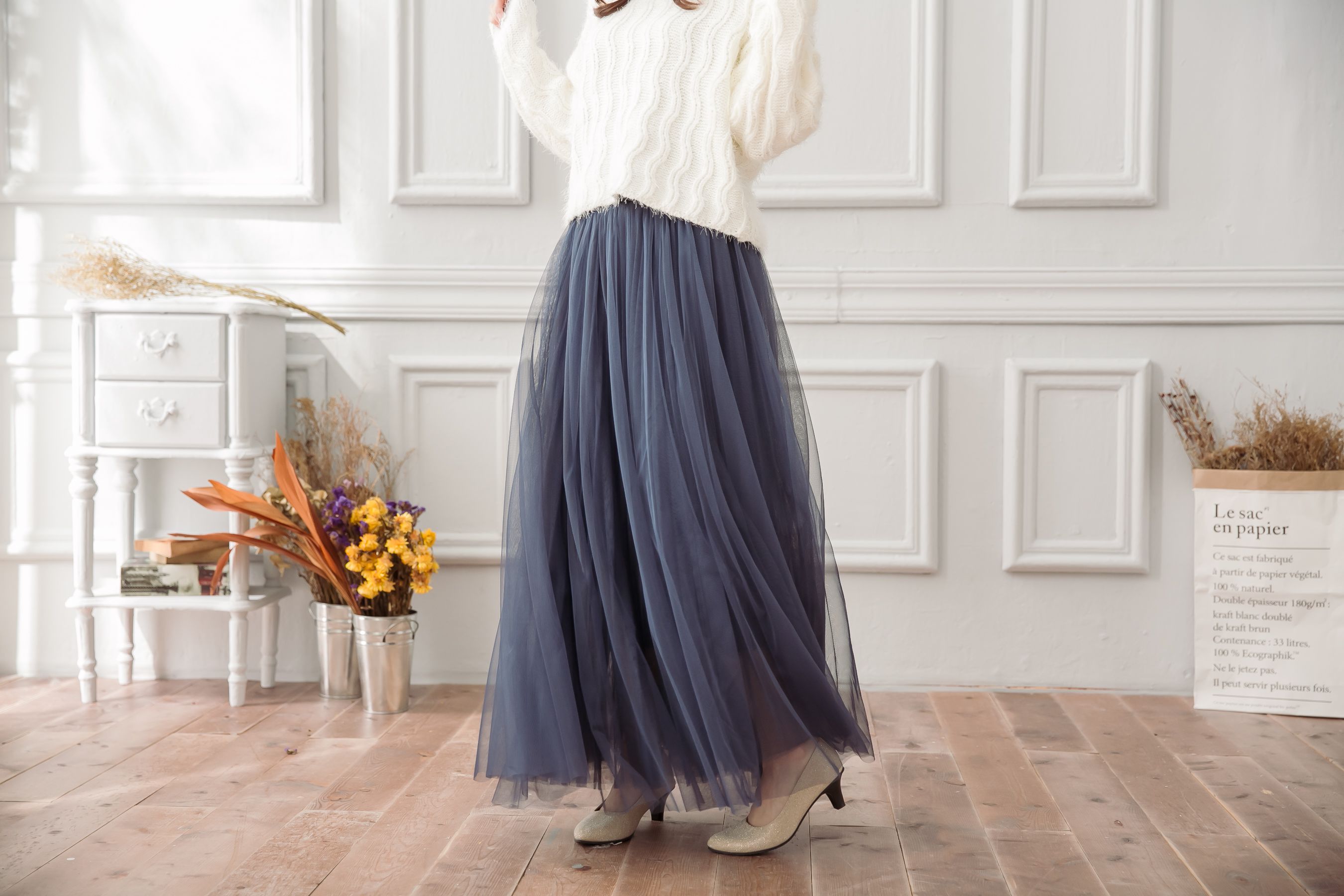 Peachy - 獨家訂製綿柔法式浪漫三層蓬紗裙-三層蓬版-午夜藍 (F)