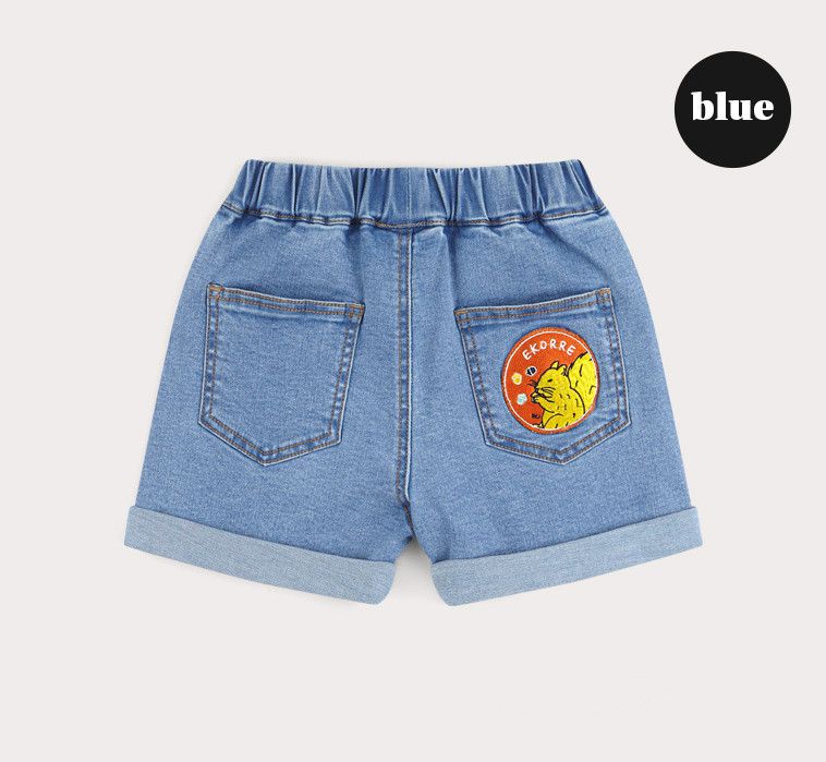 韓國 HEJMINI - 縫線大口袋3分牛仔短褲-藍