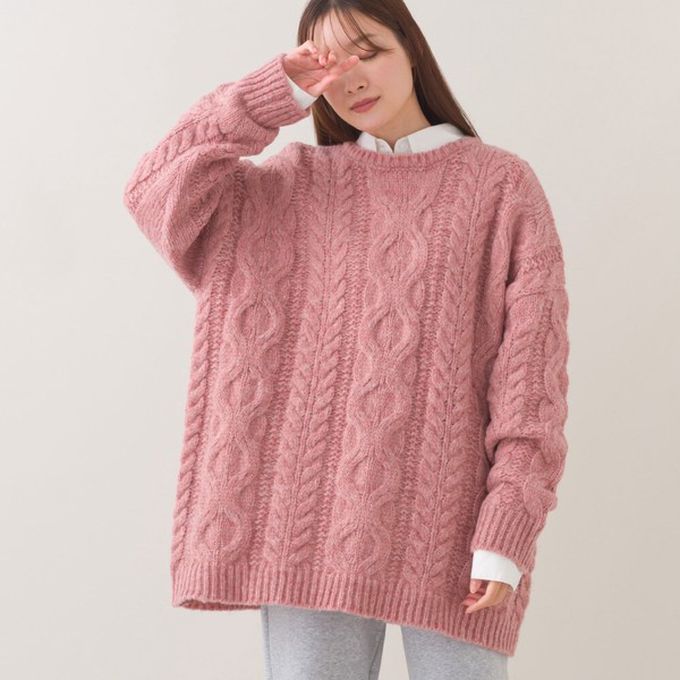 日本 OMNES - 季節感麻花編蓬鬆感針織上衣-深灰