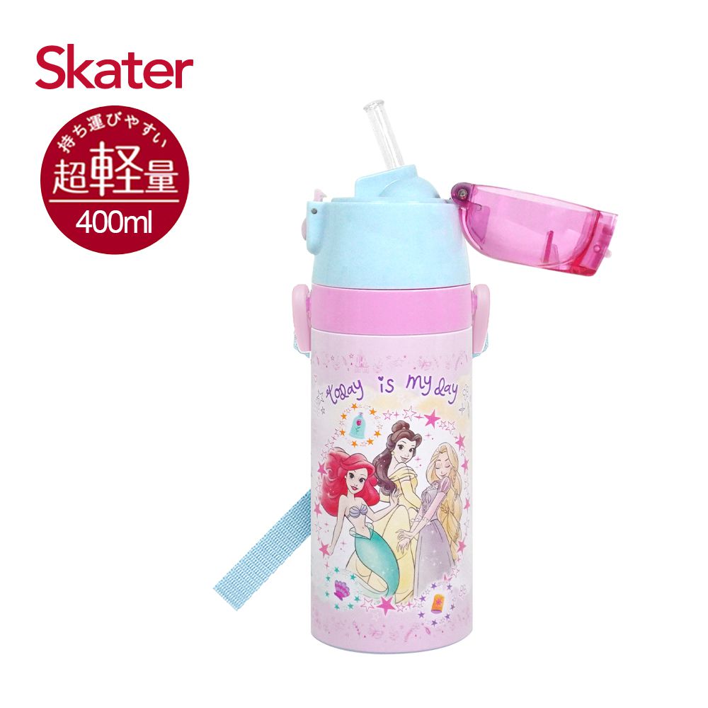 日本 SKATER - 兒童吸管不鏽鋼保溫水壺-迪士尼公主-400ml