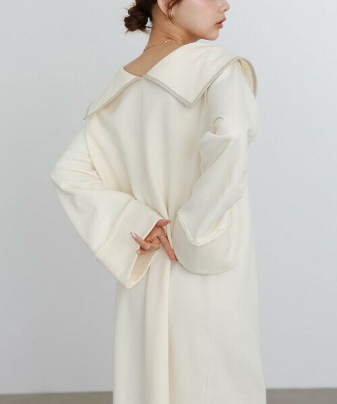 日本 Bab - 滾邊個性大翻領休閒長袖洋裝-深灰