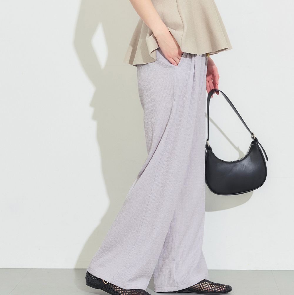 皺褶紋理清爽休閒感長褲-薰衣草