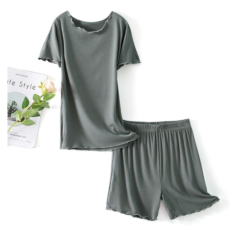 木耳邊圓領莫代爾Bra T短袖家居服套裝-粉色