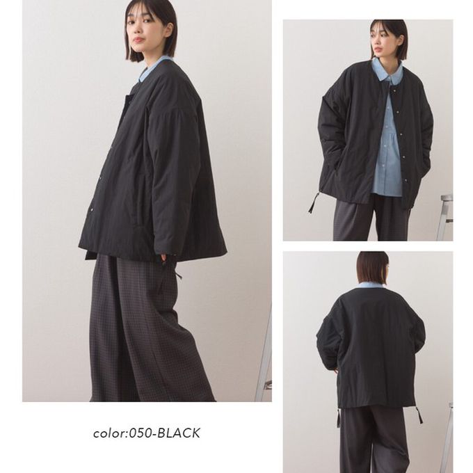 日本 OMNES - 側拉鍊造型科技羽絨無領保暖外套-海軍藍