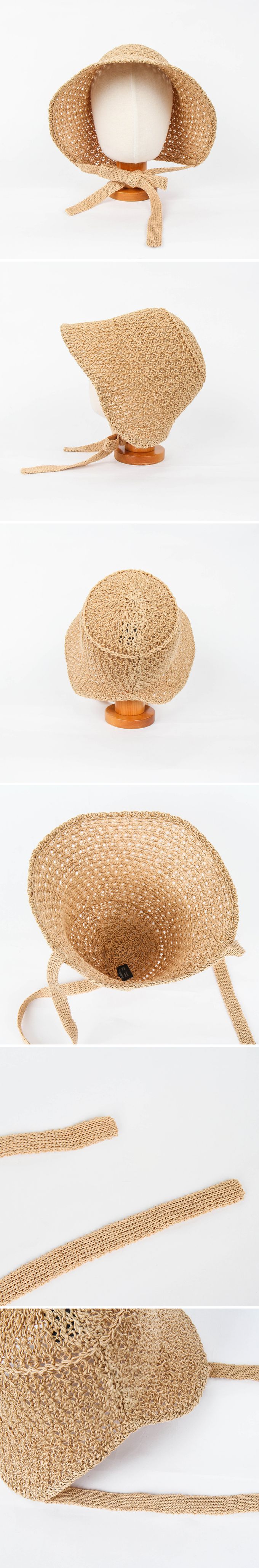 韓國 Babyblee - 正韓製兒童編織綁帶遮陽帽-粉 (FREE[頭圍約50~53cm])