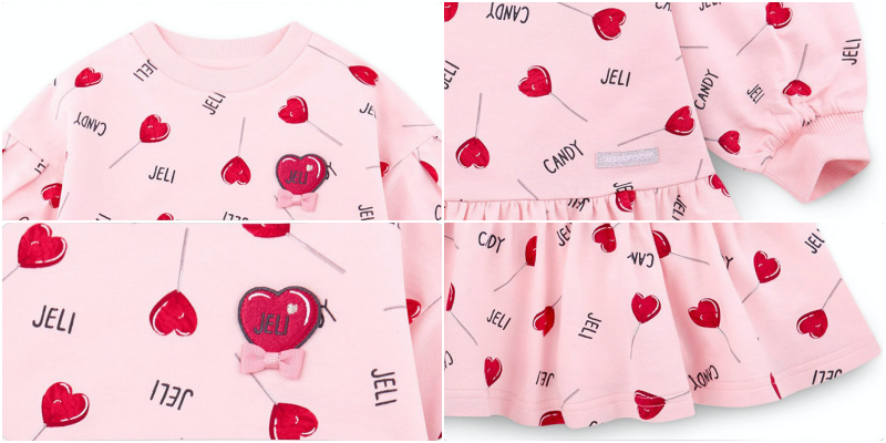 韓國 Jelispoon - 愛心棒棒糖泡泡袖魚尾洋裝-粉紅