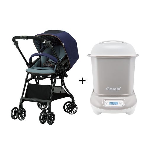 日本 Combi - Sugocal Crown嬰兒手推車-自信藍-1個月~36個月(體重15kg以下)贈 Pro 360 PLUS消毒烘乾鍋