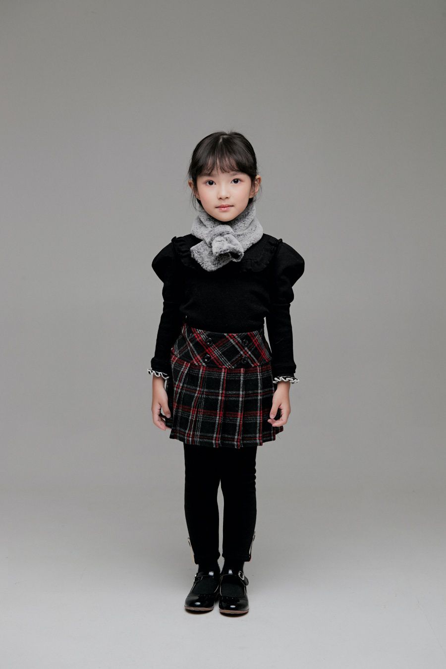 韓國 Coco Bang - 格紋學院風百褶裙-黑X紅