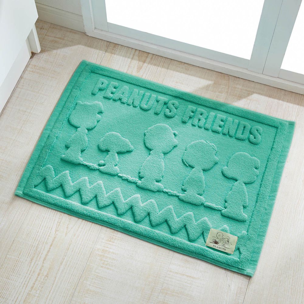 日本千趣會 - 史努比 純棉吸水立體剪影毛巾腳踏墊-史努比與好朋友-薄荷 (43x60cm)