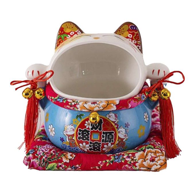 MODACore 摩達客 - 摩達客◉春節開運◉陶瓷藍色大嘴招財貓擺飾(含坐墊)聚寶盆糖果收納