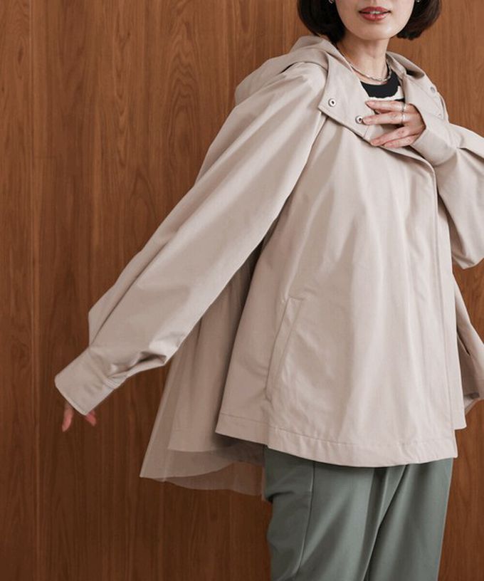 日本 Bab - [人氣款]背後皺摺薄紗連帽風衣外套-卡其杏
