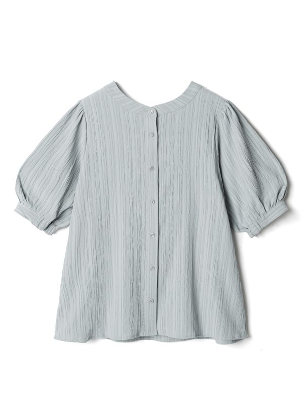 日本 GRL - 簡約圓領泡泡短袖襯衫-寶貝藍 (F)