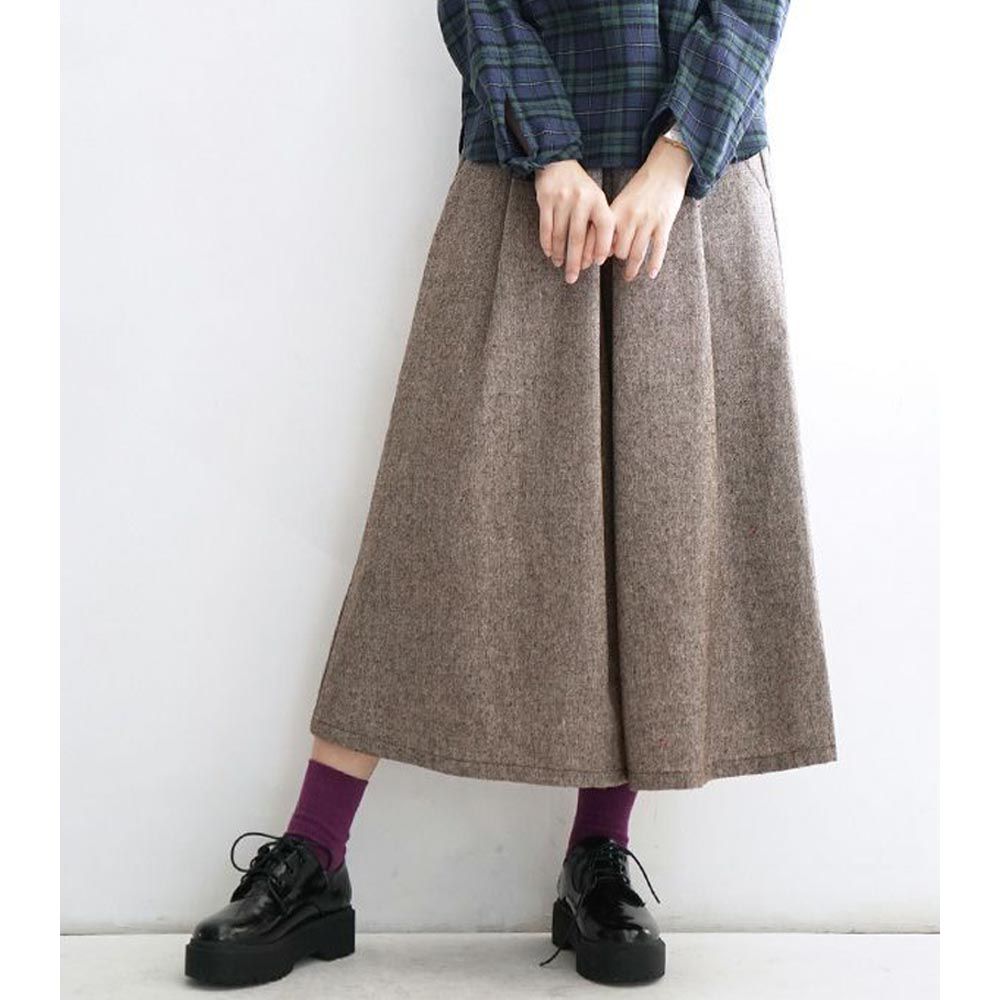 日本 zootie - 羊毛感修身格紋寬褲-深可可