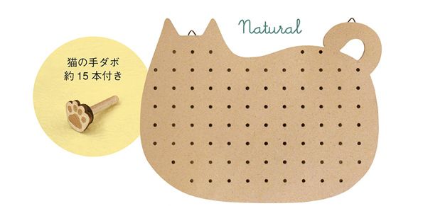 日本 DECOLE - 貓咪造型置物版/佈告欄(附15根木圖釘)-木頭色 (32.5x22x25cm)