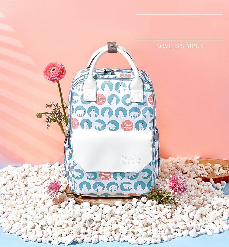 insular - 防水防污多功能大容量後背包/媽媽包/待產包-旋轉木馬-杏+白 (26x16x36cm)