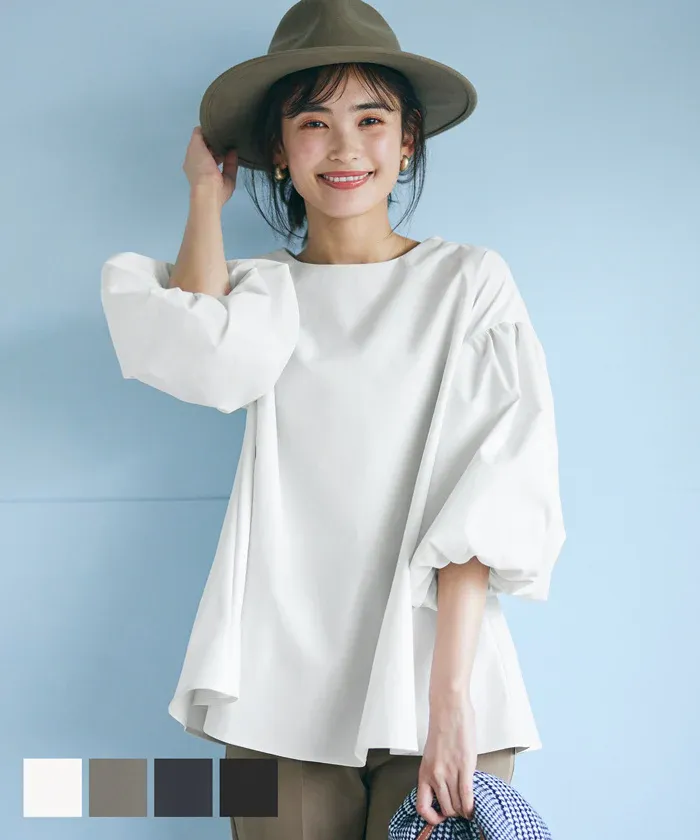 日本 COCA - 經典浪漫圓領澎澎袖上衣-深藍