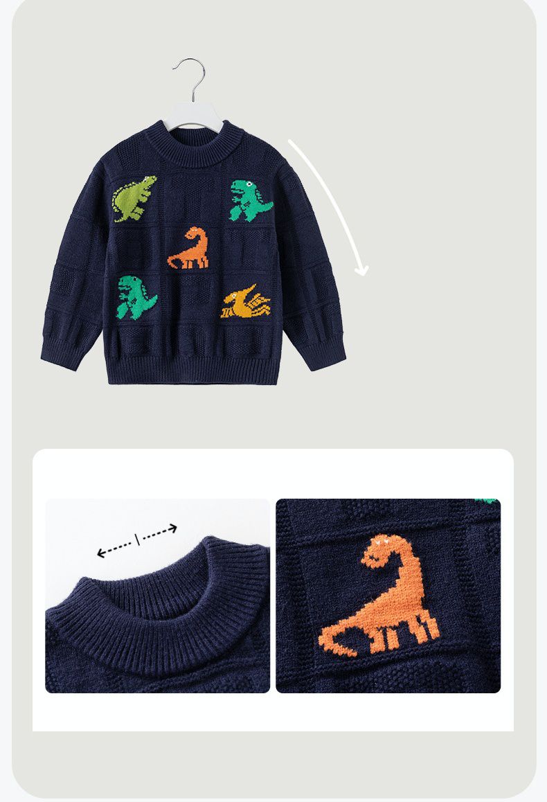 圓領保暖針織長袖上衣/毛衣-英文字恐龍-橘色