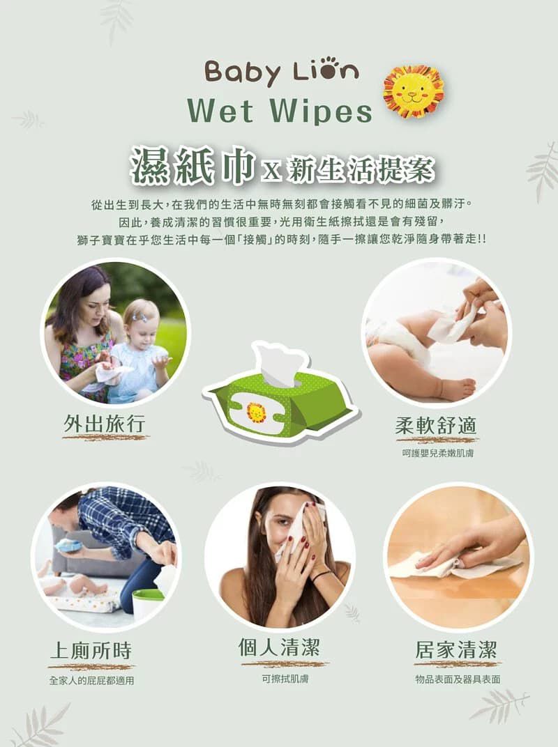 獅子寶寶 - 超純水柔濕巾厚型80抽含保濕蓋(12包/箱)