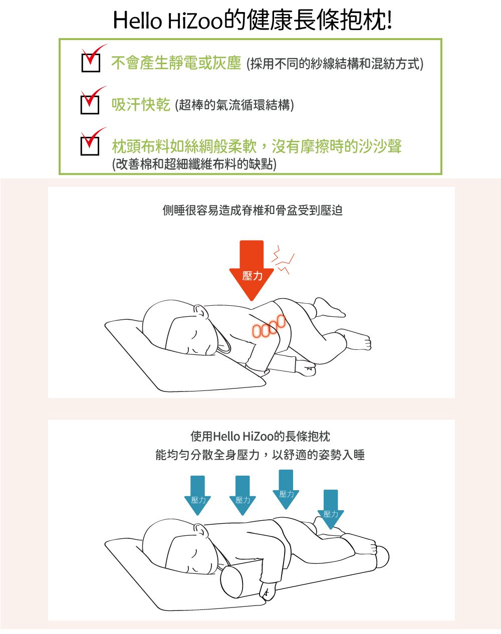 韓國 Hello HiZoo - 手工製多功能防蟎抗菌兒童長條抱枕-偶像猴 (小W10xH70cm)