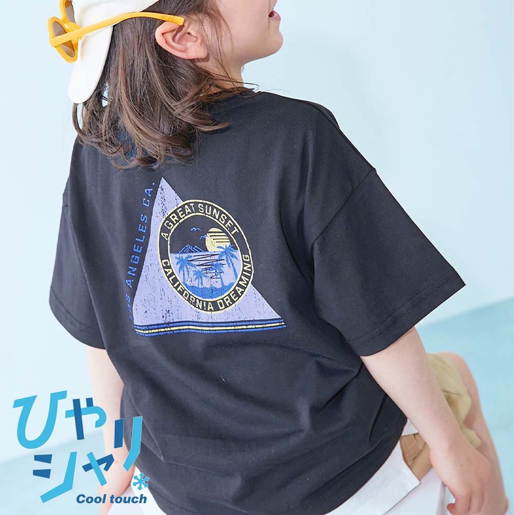 涼感速乾網眼 廓形短袖T恤-海灘-黑