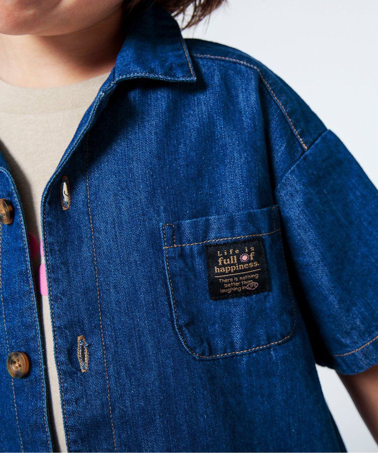 日本 BREEZE - 帥氣印花開襟短袖襯衫-丹寧藍