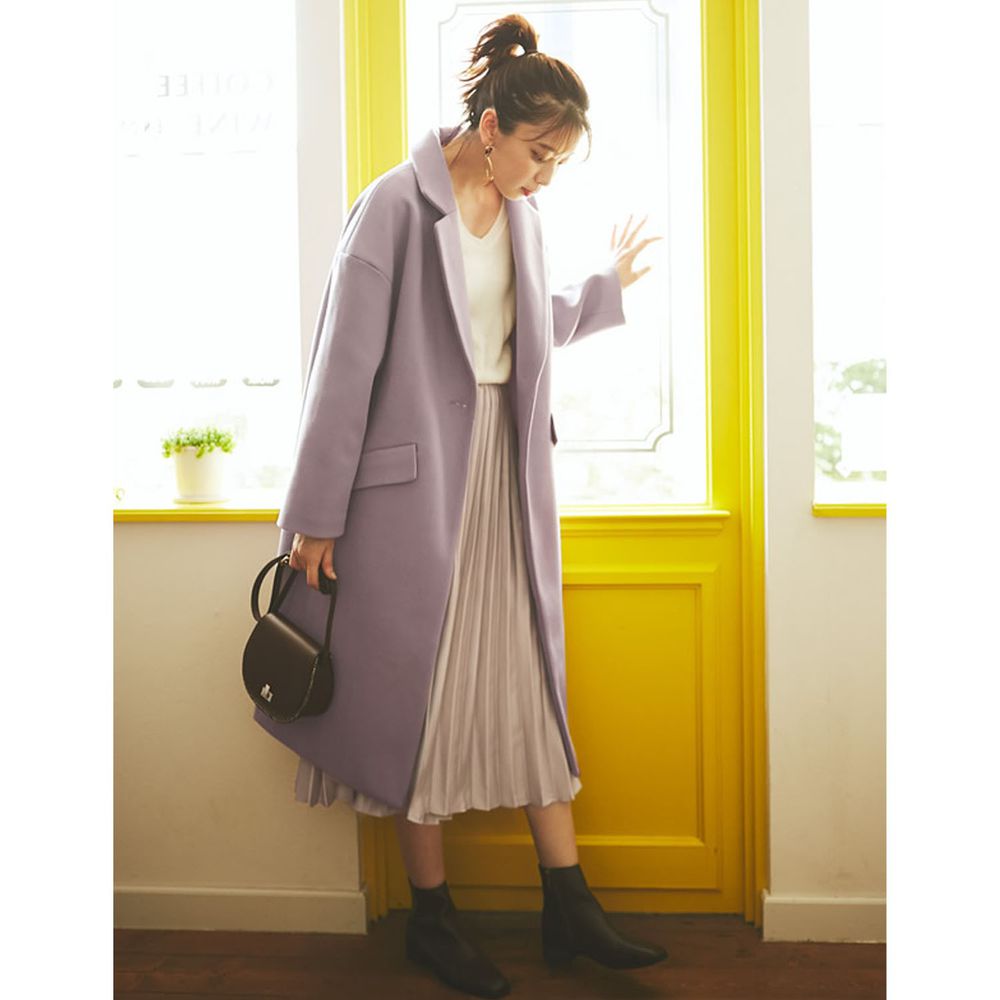 日本 GRL - 長版繭型修身大衣-灰紫