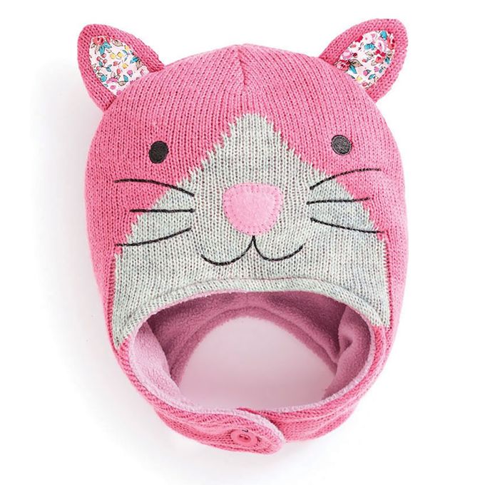 英國 JoJo Maman BeBe - 保暖舒適羊毛帽-粉貓咪