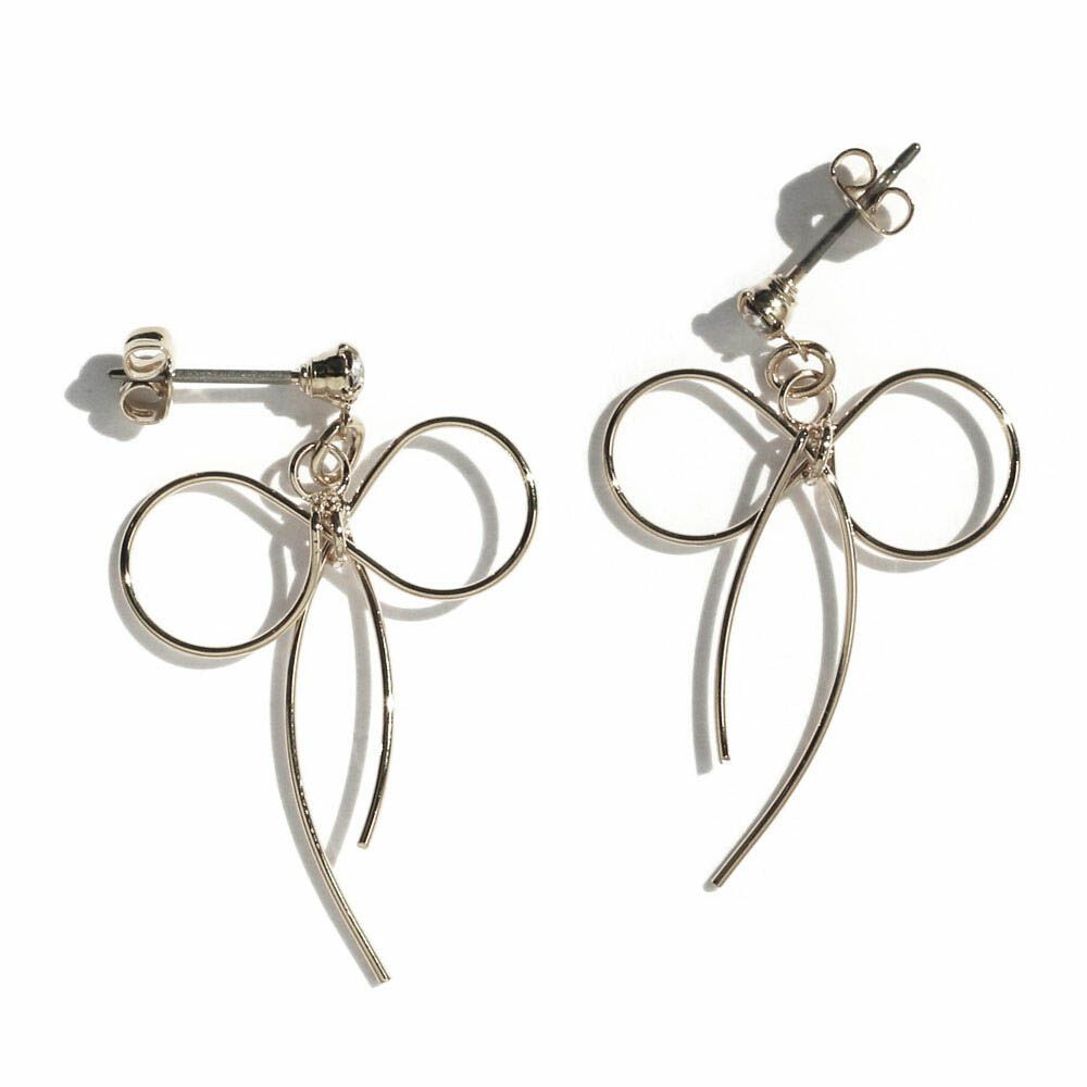 柔美線條蝴蝶結耳環-銀