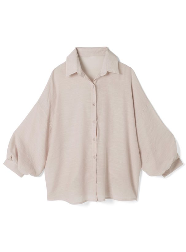 日本 GRL - 嫘縈混透膚澎澎長袖襯衫/薄外套-白