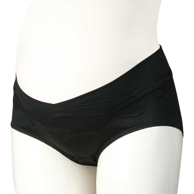 akachan honpo - 腹部交叉設計內褲-羅紋-黑色