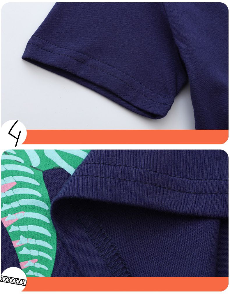 Jumping meters - 夜光圓領短袖上衣-長頸龍-深藍色