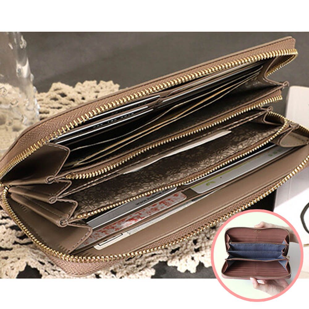 [樂天No.1] 超強收納防盜設計長夾-內裏印花-卡其棕 (20x10.5cm)