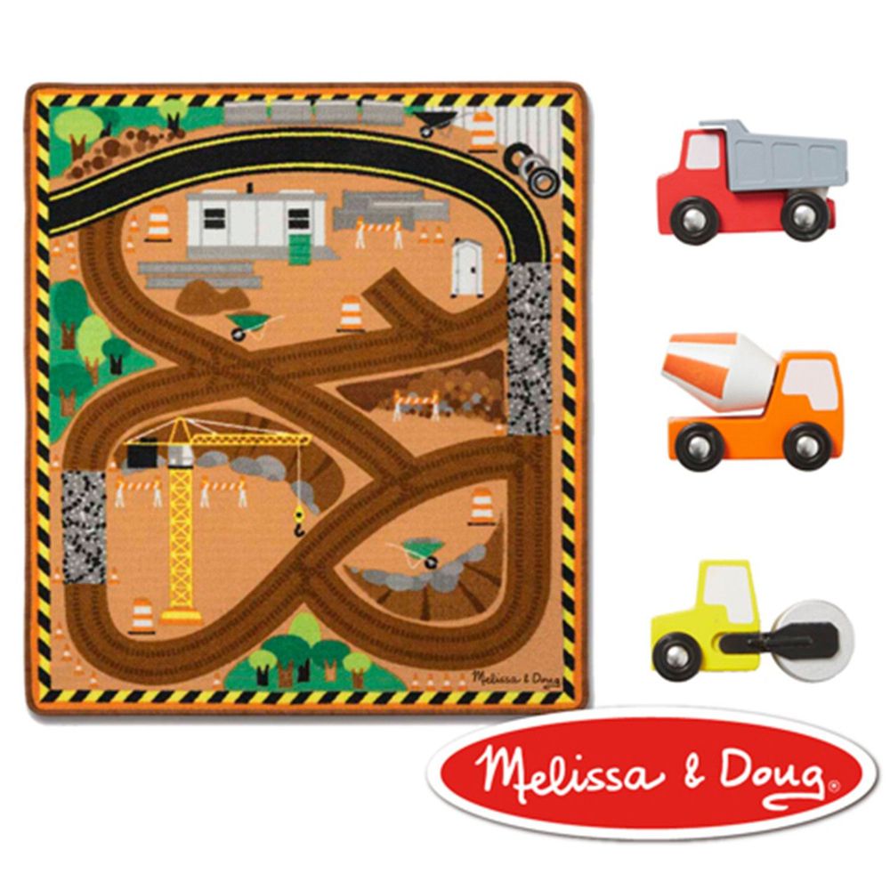 美國瑪莉莎 Melissa & Doug - MD 交通遊戲-地墊,建築工程環繞道路 (100cmX91cm)-內含建築車玩具x3