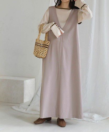 日本 Bou Jeloud - 簡約綁帶V領背心裙-冰河灰