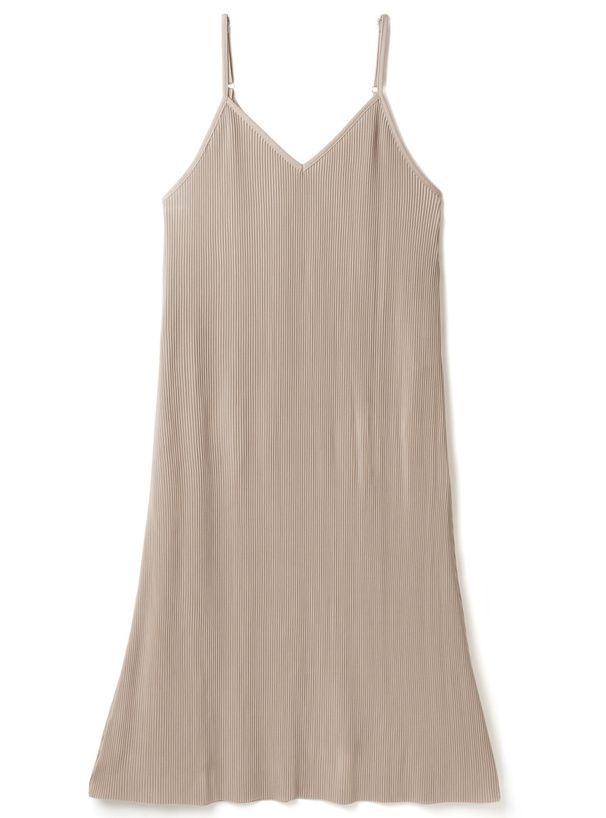 日本 GRL - 短袖上衣x楊柳細摺吊帶裙2件組-淺可可 (F)