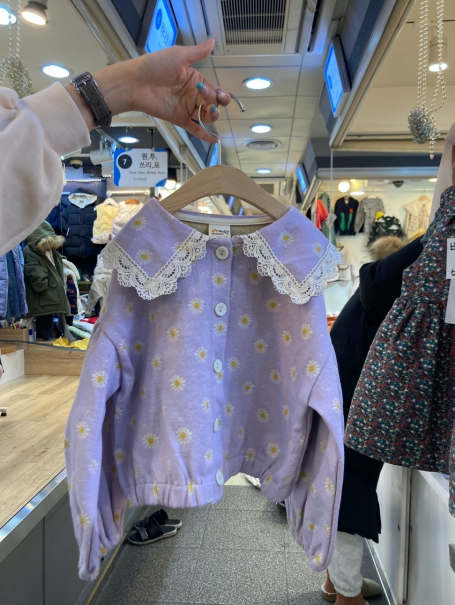 韓國 Orange Mom - 鏤空蕾絲領小雛菊單排釦小外套-紫