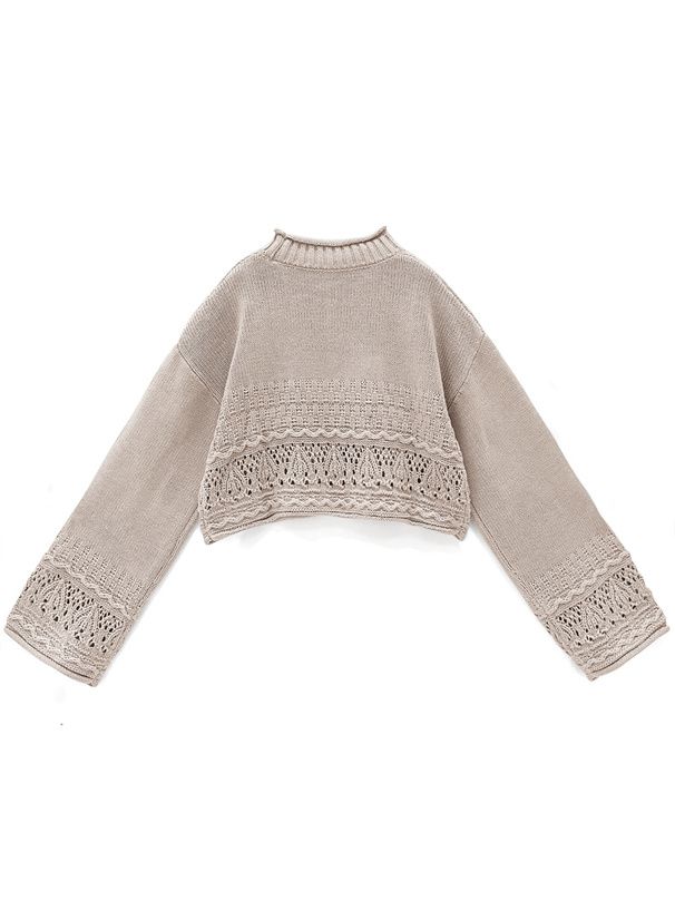 日本 GRL - 鉤針拼接落肩針織毛衣-黑 (F)