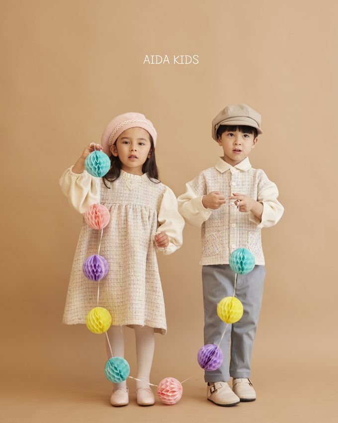 韓國 AIDA - 鬆緊腰純色直筒長褲-天藍