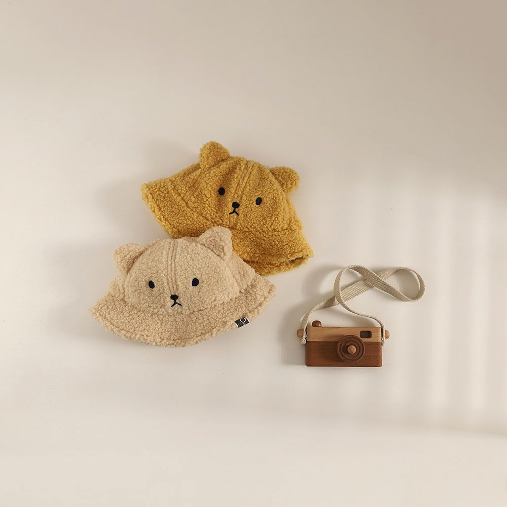 保暖卡通造型漁夫帽-小熊-白色 (帽圍48CM)