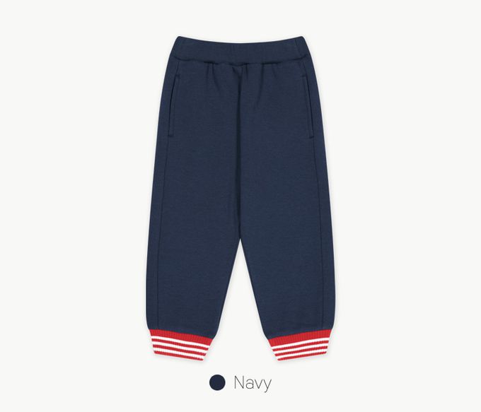 韓國 Care Bears - 鬆緊腰聯名款內刷毛縮口長褲-海軍藍