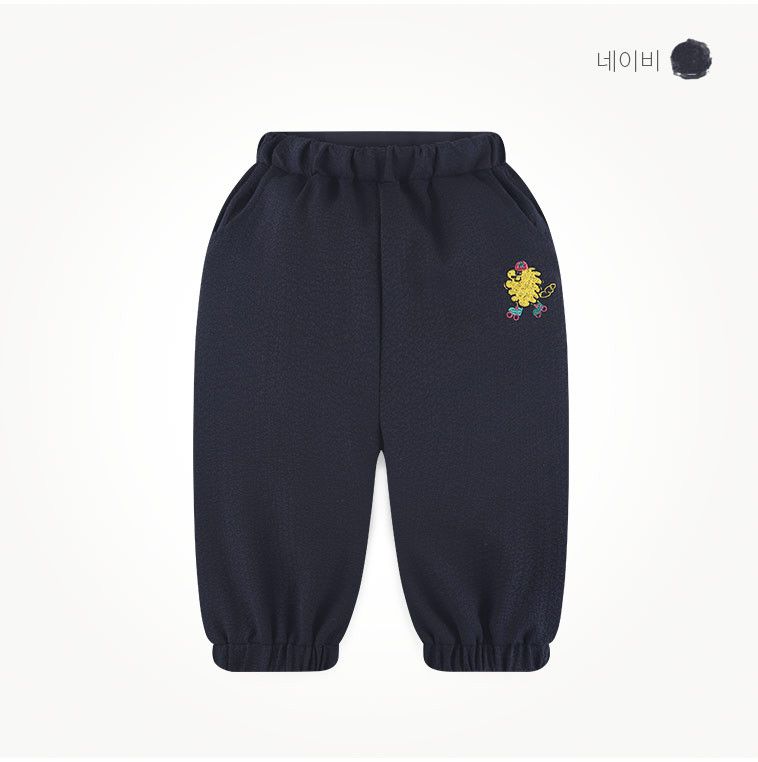 韓國 milk mile - 玩偶刺繡皺摺縮口長褲-淺藍