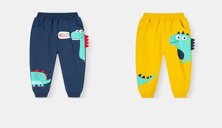 純棉休閒長褲-繽紛立體恐龍-藍色